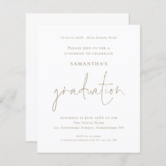 Budget Simple Gold White Afstudeerder Luncheon Inv (Voorkant / Achterkant)