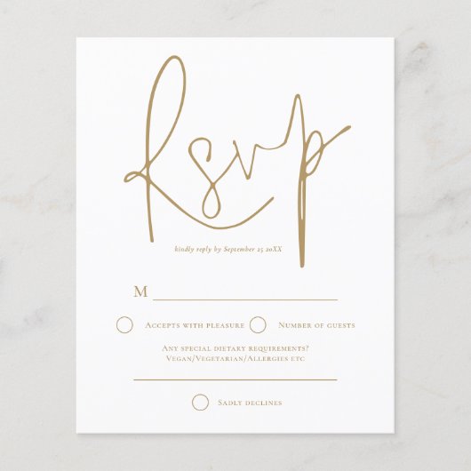 Budget Simple Gold White Wedding RSVP (Voorkant)