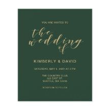 Budget Simple Green and Gold Wedding Invitation