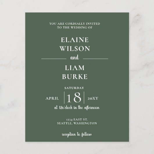 Budget Simple Green Modern Wedding Invitation (Voorkant)