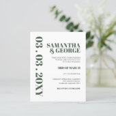 Budget Simple Green Modern Wedding Invitation (Staand voorkant)