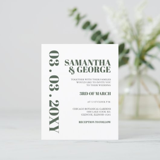 Budget Simple Green Modern Wedding Invitation (Staand voorkant)
