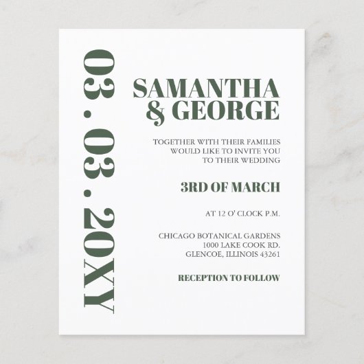 Budget Simple Green Modern Wedding Invitation (Voorkant)