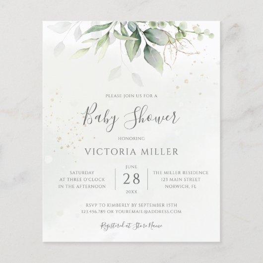 Budget Simple Greenery Baby shower Invite (Voorkant)