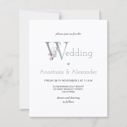 Budget/Simple & Greenery/Wedding Invitation. (Voorkant)