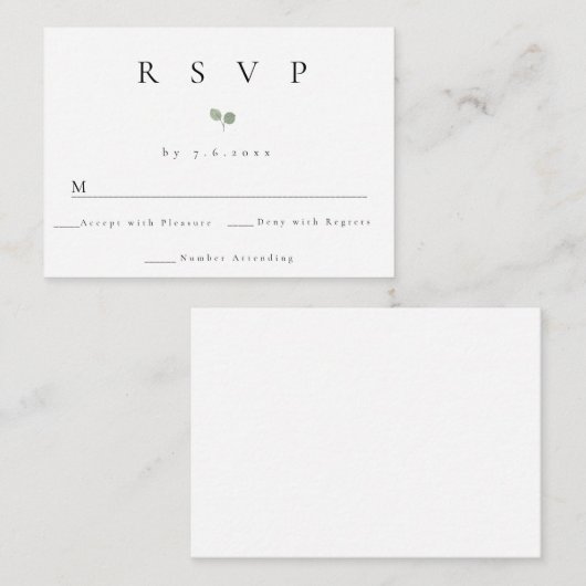 Budget Simple Greenery Wedding Response RSVP-kaart Notitiekaartje (Voorkant / Achterkant)