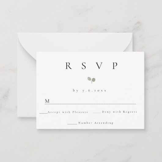 Budget Simple Greenery Wedding Response RSVP-kaart Notitiekaartje (Voorkant)