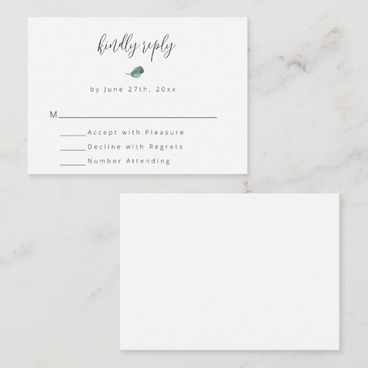 Budget Simple Greenery Wedding RSVP-kaart Notitiekaartje (Voorkant / Achterkant)