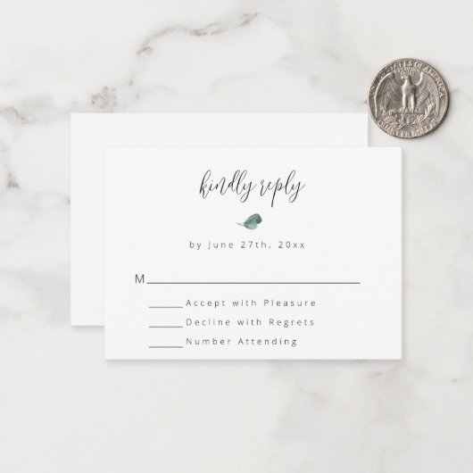 Budget Simple Greenery Wedding RSVP-kaart Notitiekaartje (Voorkant / Achterkant in situ)