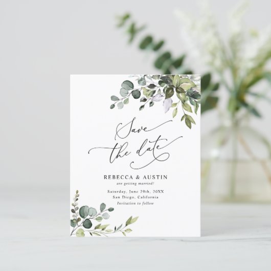 Budget Simple Greenery Wedding Save the Date (Staand voorkant)