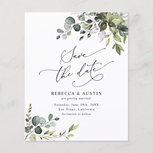 Budget Simple Greenery Wedding Save the Date (Voorkant)