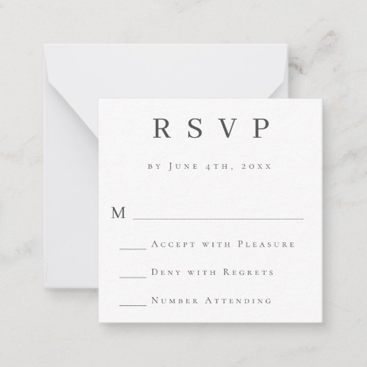 Budget Simple Grey Modern Wedding RSVP Kaart Notitiekaartje (Voorkant)