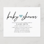 Budget Simple Heart Blue Baby shower Uitnodiging (Voorkant)
