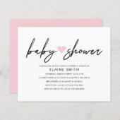 Budget Simple Heart Pink Baby shower Uitnodiging (Voorkant / Achterkant)