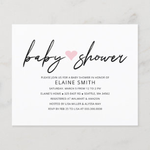 Budget Simple Heart Pink Baby shower Uitnodiging