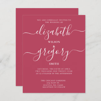Budget Simple Magenta Modern Wedding Uitnodiging