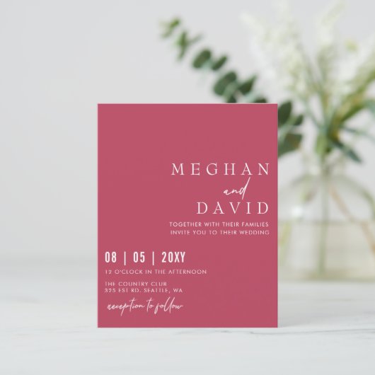 Budget Simple Magenta Wedding Uitnodiging (Staand voorkant)