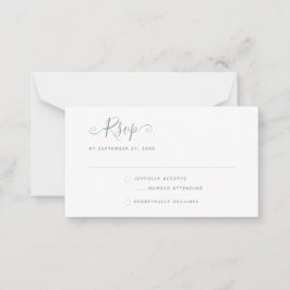 BUDGET Simple Minimalist Dusty Blue RSVP Weddensch Notitiekaartje