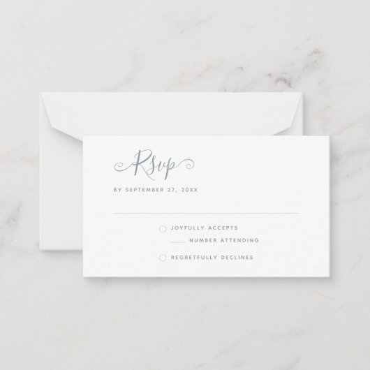 BUDGET Simple Minimalist Dusty Blue RSVP Weddensch Notitiekaartje (Voorkant)