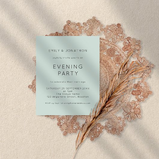 Budget Simple Mint Wedding Evening Party nodigt ui