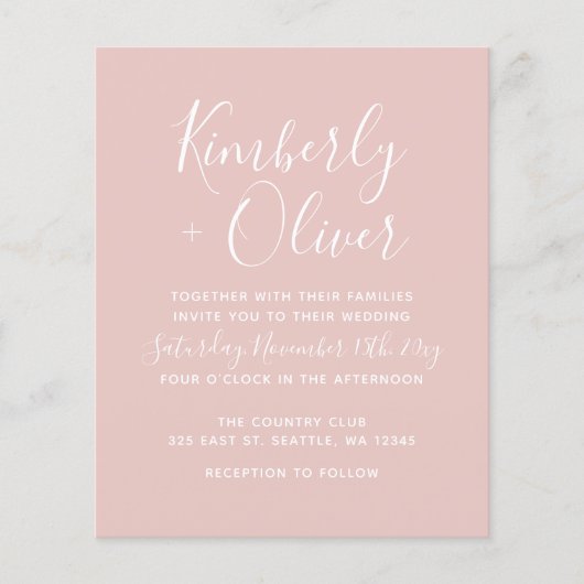Budget Simple Modern Blush Wedding Invitation (Voorkant)