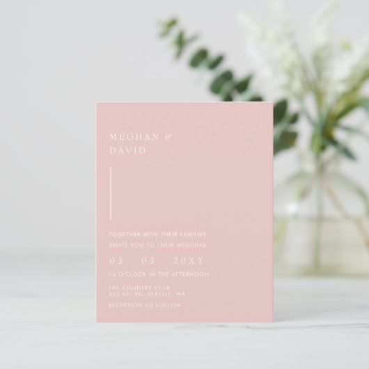 Budget Simple Modern Blush Wedding Invitation (Staand voorkant)