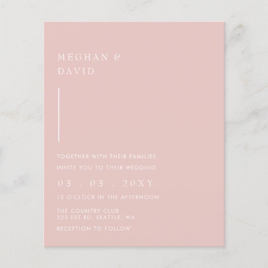 Budget Simple Modern Blush Wedding Invitation (Voorkant)