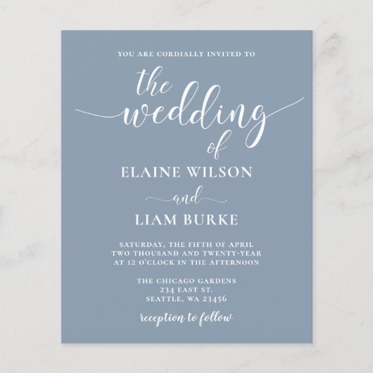 Budget Simple Modern Dusty Blue Wedding Invitation (Voorkant)