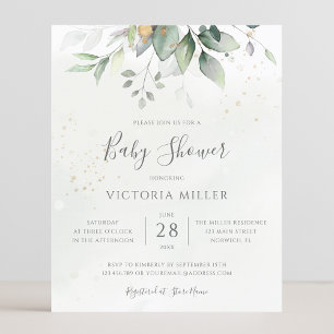Budget Simple Modern Greenery Baby shower nodigt u