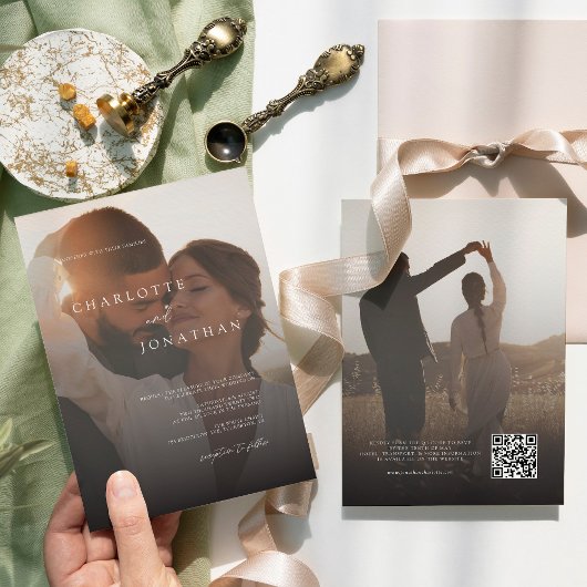 Budget Simple Moderne 2 Photo Wedding Invitation Kaart