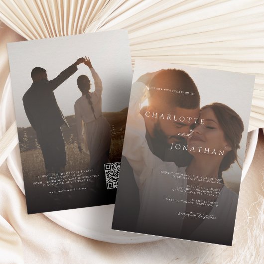 Budget Simple Moderne 2 Photo Wedding Invitation Kaart