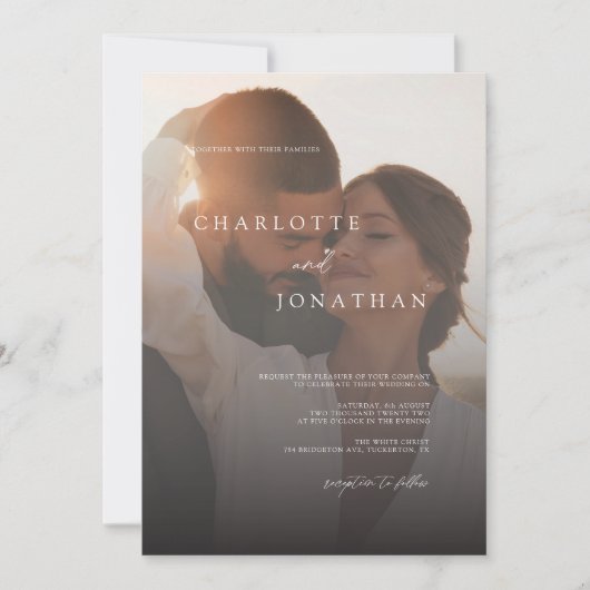 Budget Simple Moderne 2 Photo Wedding Invitation Kaart (Voorkant)