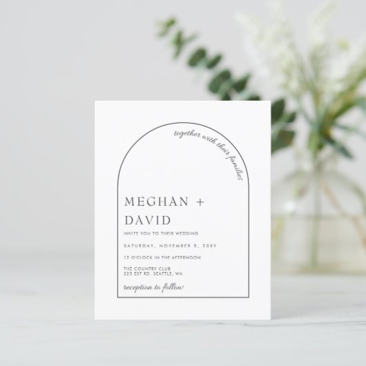 Budget Simple Moderne Arch Wedding Uitnodiging (Staand voorkant)