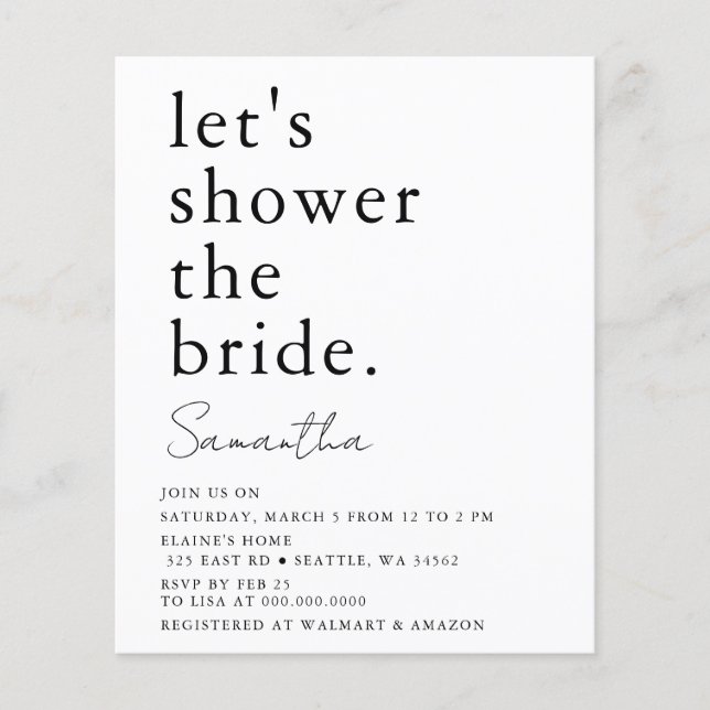 Budget Simple Moderne Bridal Shower Invitation (Voorkant)