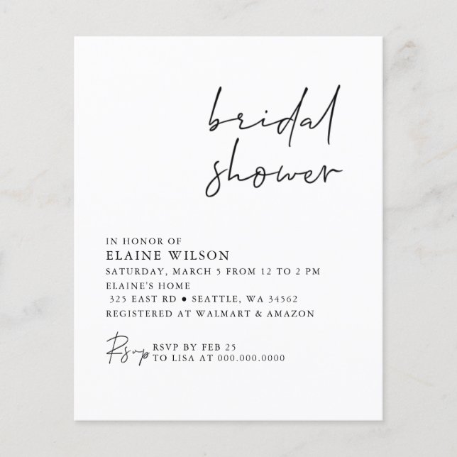 Budget Simple Moderne Bridal Shower Invitation (Voorkant)