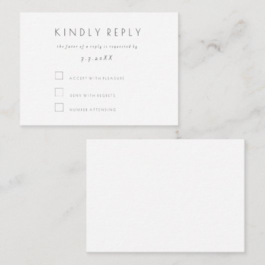 Budget Simple Moderne RSVP Wedding Response Kaarte Notitiekaartje (Voorkant / Achterkant)