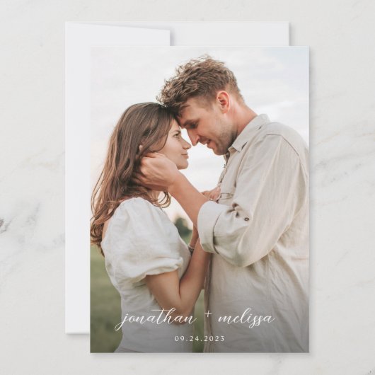 Budget Simple Moderne Script QR-code Boorbruiloft Kaart (Achterkant)