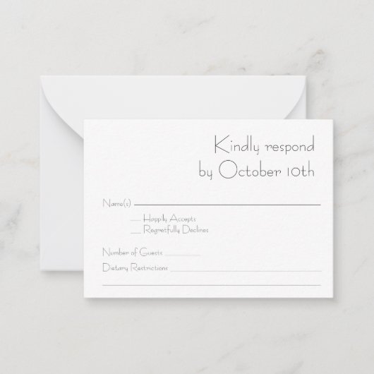 Budget Simple Moderne Typografie Black White RSVP Notitiekaartje (Voorkant)