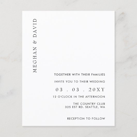 Budget Simple Moderne White Wedding Invitation (Voorkant)