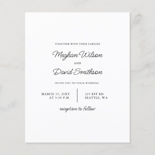 Budget Simple Moderne White Wedding Invitation (Voorkant)