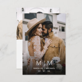 Budget Simple Monogram Photo Weddenschap Kaart