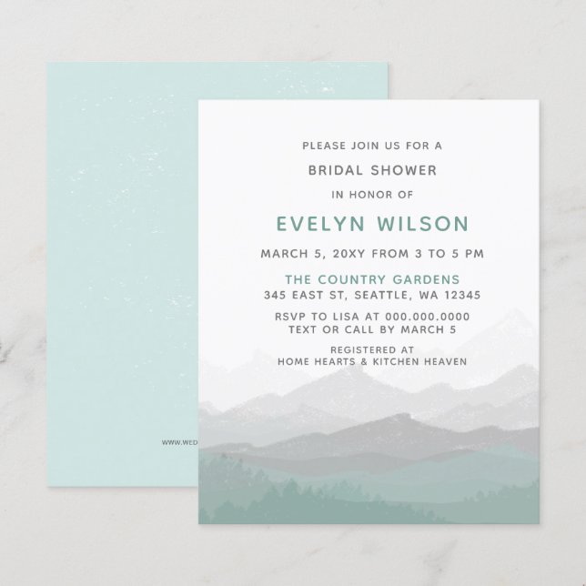 Budget Simple Mountain Bridal Shower Invitation (Voorkant / Achterkant)