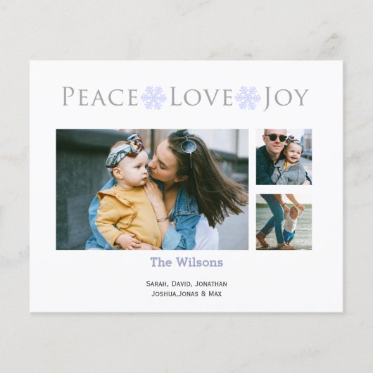 Budget Simple Peace Love Joy Photo Holiday Card (Voorkant)