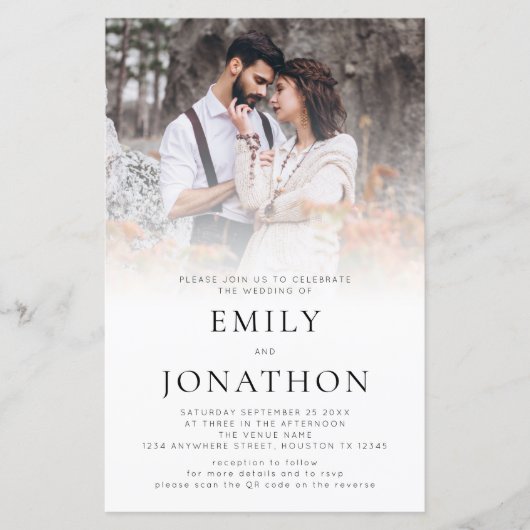 Budget Simple Photo QR Code Wedding Invite (Voorkant)