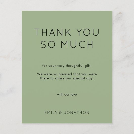 Budget Simple Photo Wedding Sage Green Bedankt (Voorkant)