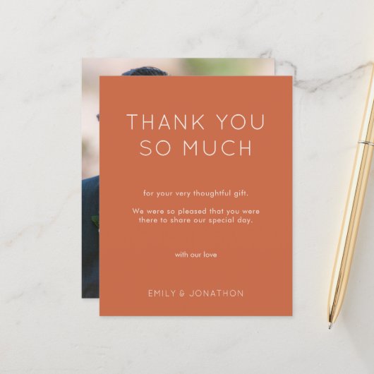 Budget Simple Photo Wedding Terracotta Dank u (Voorkant / Achterkant in situ)