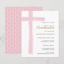 Budget Simple Pink Cross Girl First Holy Communion