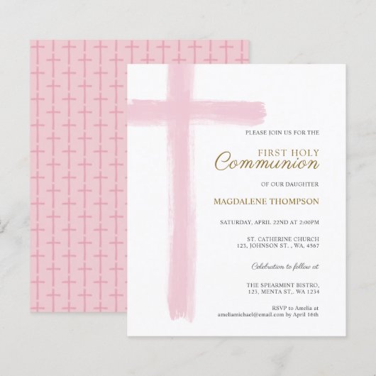Budget Simple Pink Cross Girl First Holy Communion (Voorkant / Achterkant)