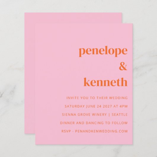 Budget Simple Pink Oranje Weddenschap (Voorkant / Achterkant)