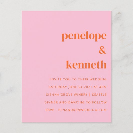 Budget Simple Pink Oranje Weddenschap (Voorkant)